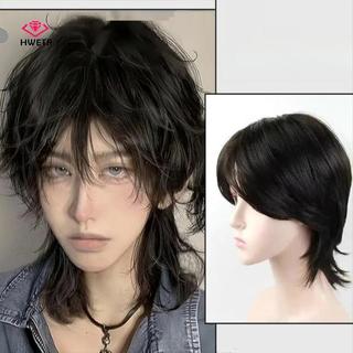 HWETR Mullet Đầu Tóc Giả Cosplay Dành Cho Nam Nữ Anime Tổng Hợp Ngắn Thẳng Đuôi Sói Giả Nhiệt Độ Cao Đảng Tóc Giả Với Bangs Fringe