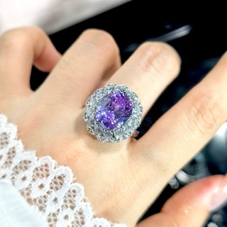 Châu Âu Mỹ ins Phong Cách Mới Hình Bầu Dục Tím Kim Cương Kẻ Sọc Zircon Mở Nhẫn Nữ