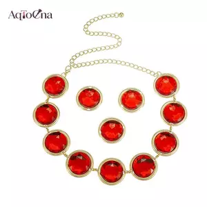 AqToCna 1 Cái / 1 Bộ Anime Nữ Cosplay Thắt Lưng Đá Quý Đỏ Dây Kim Loại Vinatge Đính Hạt Dây Xích Cho Halloween Phụ Kiện Trang Phục AqToCna