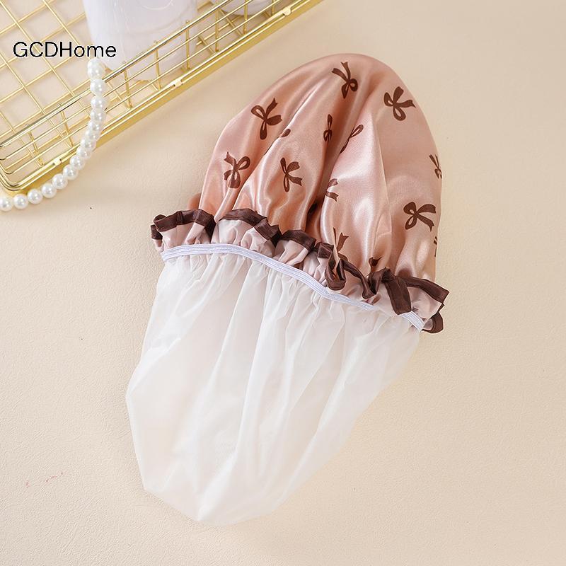 GCDHome Mũ tắm chống nước hai lớp Chống bẩn Nhà bếp Vỏ tóc Phòng tắm Mũ tắm Co giãn HOT