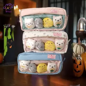 HFTOY Dễ Thương Ngọt Ngào Dung Tích Lớn Có Đệm Hộp Đựng Bút Trong Suốt Với 4 Búp Bê Sinh Viên Văn Phòng Phẩm Túi Đựng Mỹ Phẩm Nữ Tính Quà Tặng ~