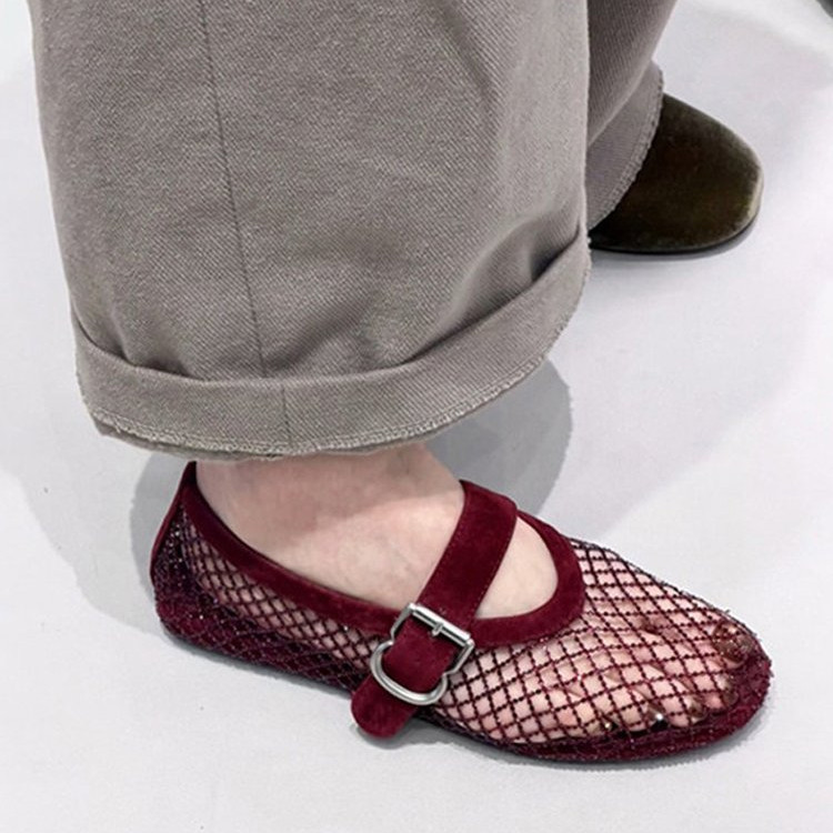 Mùa Hè Fishnet Thoáng Khí Dệt Mary Jane Giày Sandal Thời Trang Thoải Mái Mặc Bên Ngoài Chống Trơn Trượt Chống Mài Mòn Đế Bằng Giày Nhà Máy Giá Bán Buôn
