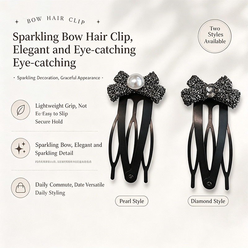 Kẹp Tóc Kim Cương Giả & Ngọc Trai Lấp Lánh Thanh Lịch, Chống Trượt An Toàn Giữ Bên Barrette Cho Nữ Kiểu Tóc Hàng Ngày & Tiệc