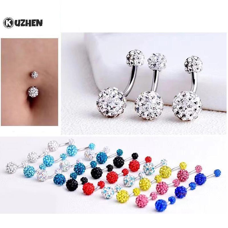 KUZHEN 1 Bóng Pha Lê Bụng Nút Nhẫn Thép Không Gỉ Zircon Rốn Xuyên Bụng Xuyên Dễ Thương Rốn Thanh HOT