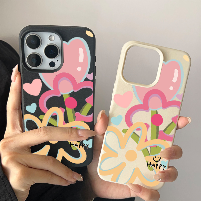 Ốp lưng cho iPhone 17 16 Pro Max 15 14 13 12 11 Hình vẽ hoa Tulip vui vẻ