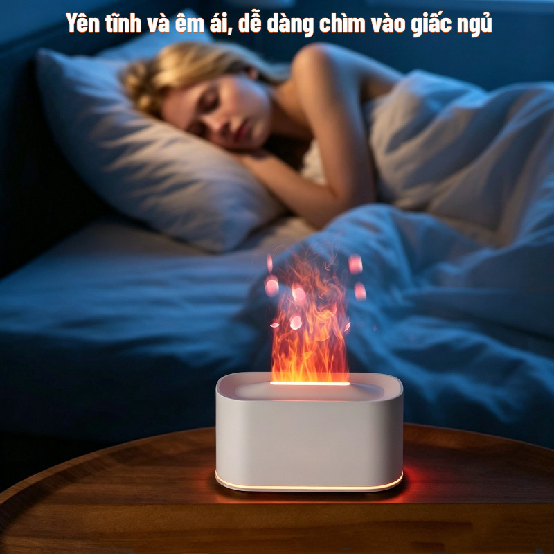 Máy xông tinh dầu ngọn lửa 7 màu - Tạo không khí lãng mạn, phun sương êm, đèn ngủ, quà tặng để bàn