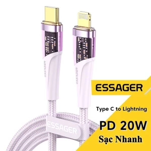 Phụ kiện Cáp sạc nhanh Type C- L 20W ESSAGER, dài 2m, chất liệu vải dù, siêu bền chống gãy