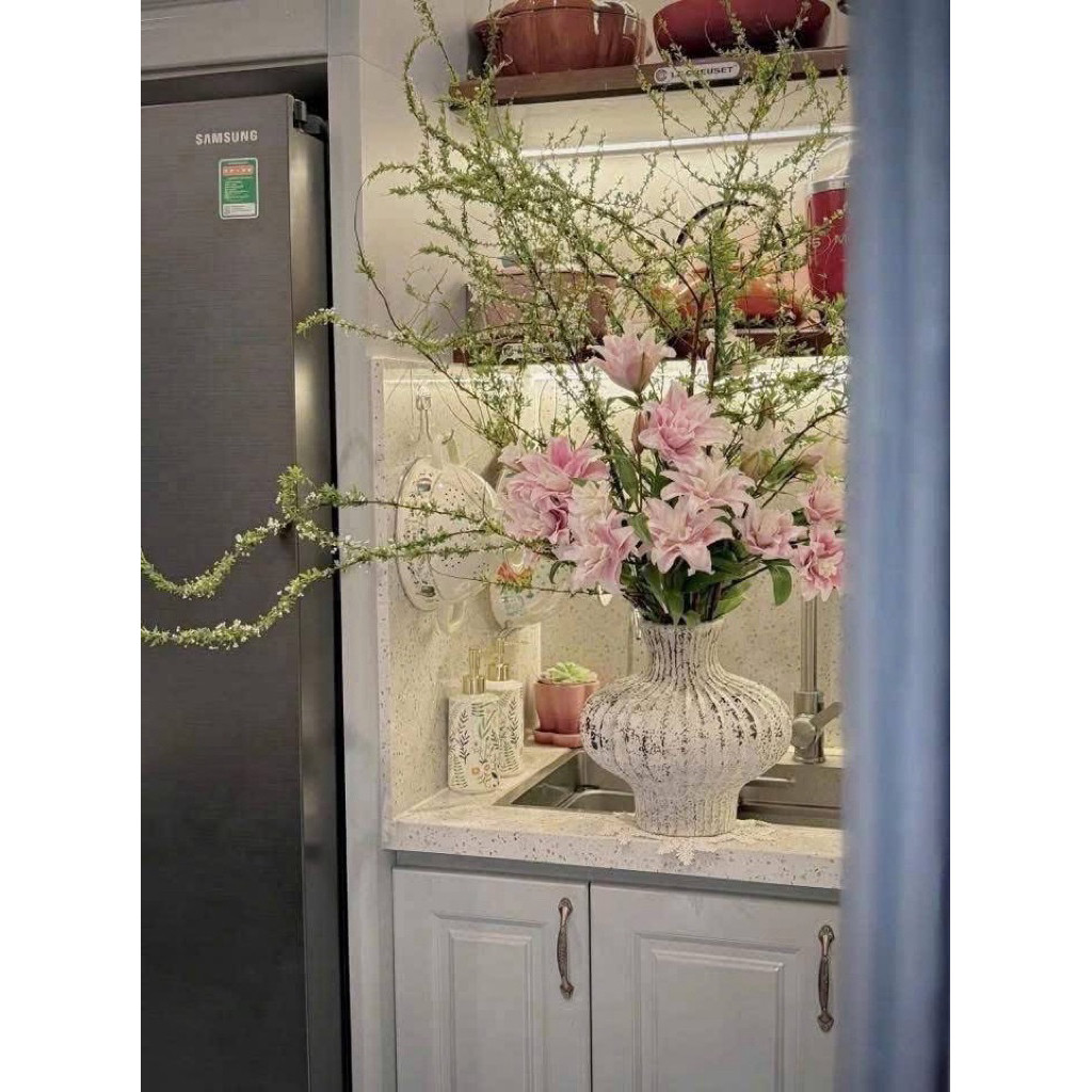 Bình hoa gốm sứ, bình gốm cắm hoa lọ hoa Bát Tràng dáng lồng đèn, đồ decor trang trí quán caphe stdio