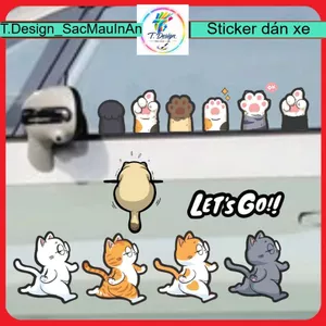 Set 5 con Mèo đi 2 chân dễ thương dán kính xe, sticker chống nước, che vết xước