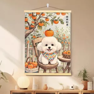Dễ Thương Chữa Bệnh Bichon Phong Cảnh Tranh Phong Cách Trung Hoa Hoa Hồng Hồng Ruyi Phòng Khách Học Trang Trí Tranh 6.4