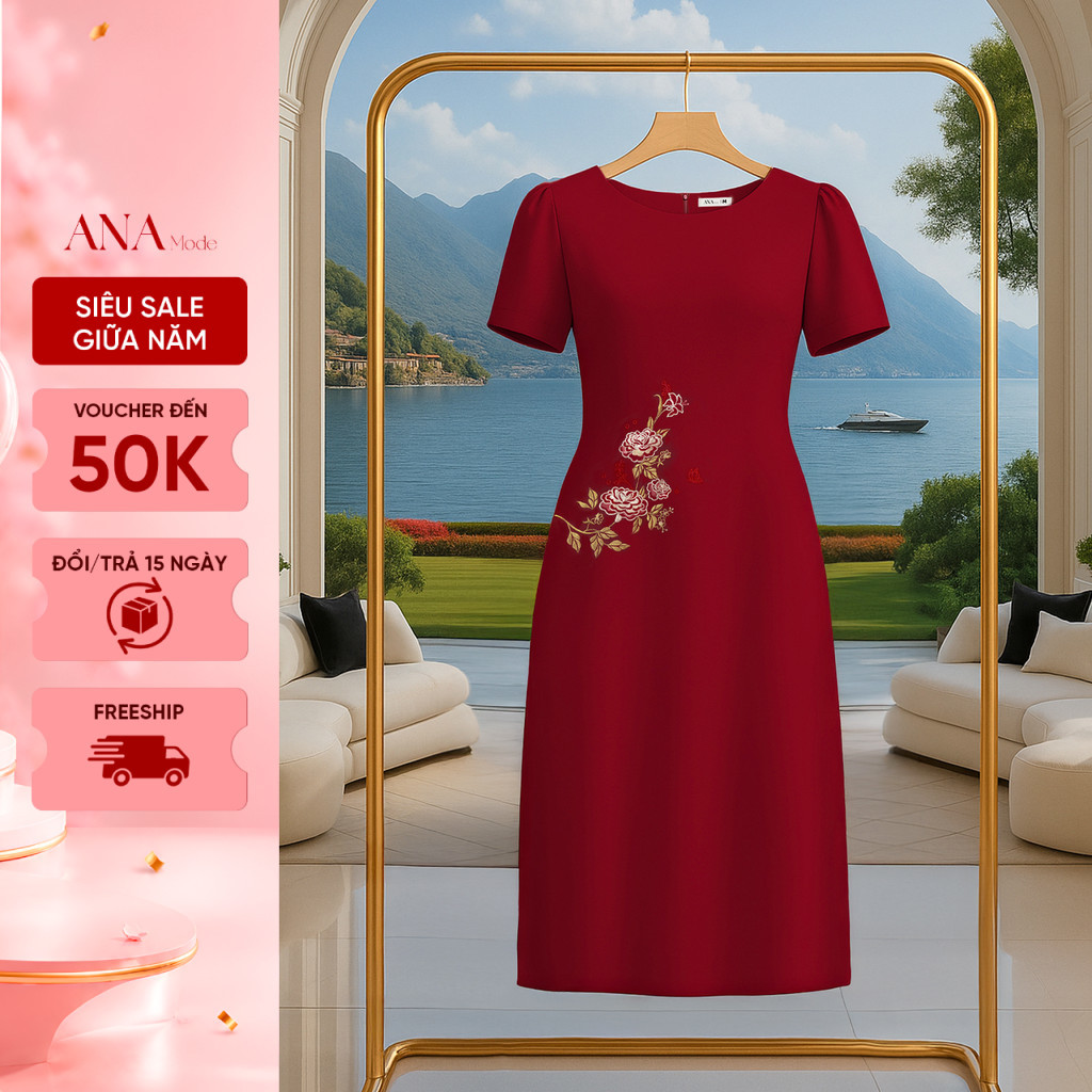 Đầm Dáng Suông Trung Niên ANA Mode Chất Liệu Cotton Lạnh Thanh Lịch Đi Tiệc Quà Tặng Mẹ DM25VBC09