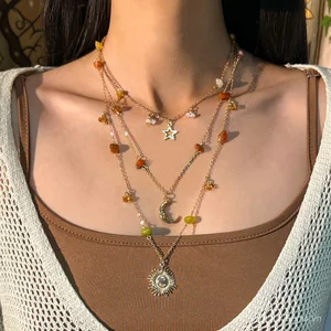Châu Âu Mỹ Trang Sức Bohemian Niche Sỏi Đính Hạt Vòng Cổ Trung Cổ Dây Xích Tua Rua Xương Đòn Bộ Dây Xích