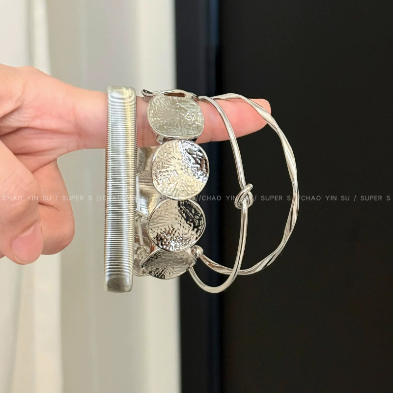 Bộ vòng tay xếp chồng bạc cổ điển dành cho nữ Phụ kiện cá tính thời trang cao cấp mùa hè