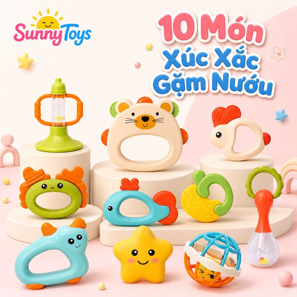 Combo Lục Lạc Gặm Nướu SunnyToys 10 Món - Đồ Chơi Sơ Sinh Giúp Bé Tập Cầm Nắm
