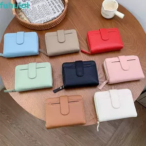 Ví nữ FUHUIOT, Ví ngắn Mini bằng da PU có dây kéo, Vị trí nhiều thẻ Nhiều khe cắm thẻ Dây kéo Đóng cửa Ví đựng tiền xu màu trơn Sử dụng du lịch