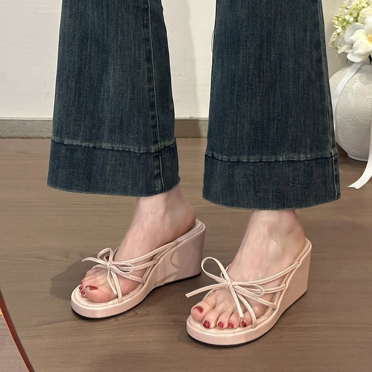 Phong Cách Hàn Quốc Thời Trang Đơn Giản Nữ Tăng Chiều Cao Dép PU Chống Trơn Trượt Màu Trơn Cao Cấp Phong Cách Cổ Tích Giày Cao Gót Yếu Tố