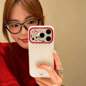Đơn Giản Chấm Bi Màu Đỏ Hoạt Hình Chó Thích Hợp Cho Apple 17PROMAX Ốp Lưng Điện Thoại iPhone16 Nữ 14 Hai Lớp 13