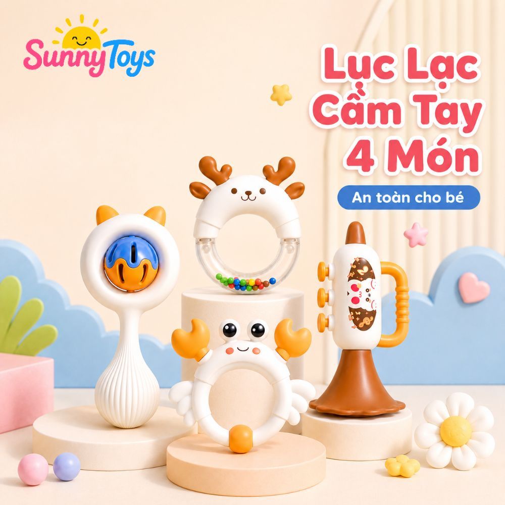Bộ Lục Lạc Xúc Xắc SunnyToys 4 Món - Đồ Chơi Cầm Tay Cho Bé Tập Cầm Nắm