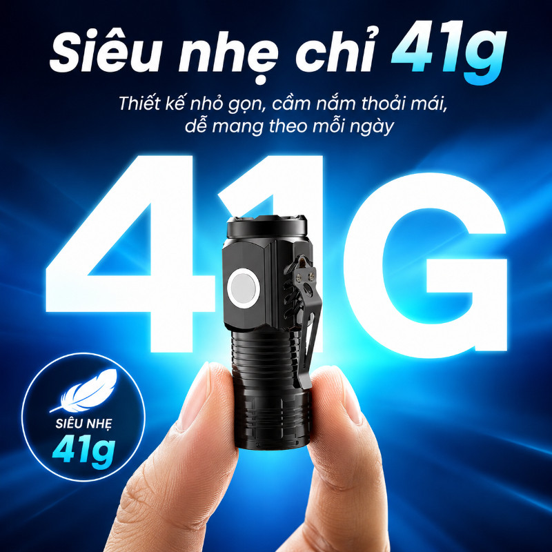 Đèn Pin Mini Cầm Tay Siêu Sáng, Chống Nước, Nhiều Chế Độ Chiếu Xa, Sạc Được Tiện Lợi Khi Du Lịch Ngoài Trời