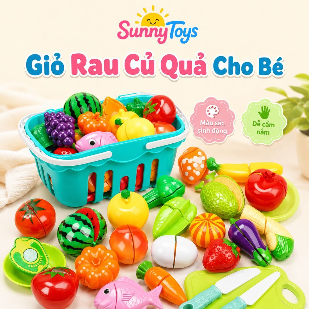Set Rau Củ Quả Cắt Ghép SunnyToys 30 Chi Tiết - Bé Tập Cắt, Ghép Và Chơi Nhà Bếp