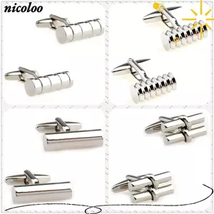 NICOLOO 1 Cặp Nút Tay, 5 Kiểu Xi Lanh Nam Khuy Sét, Thép Không Gỉ Men Sọc Họa Tiết Nam Còng Liên Kết