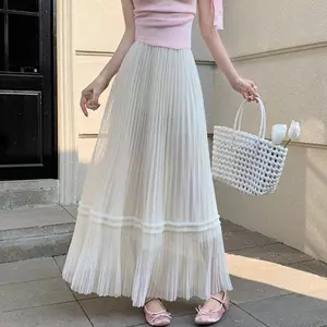 Váy gạc ngọt ngào Hàn Quốc dành cho nữ Mùa hè Phong cách mới Co giãn eo cao chữ a Drape Váy gạc bánh xếp li