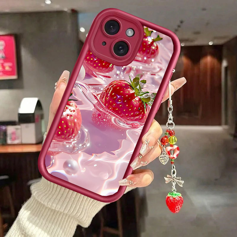 Mặt dây chuyền tranh hoa dâu tây cho Oneplus 15 13T 13 12 12R 11 11R 10R 8T One Plus NORD 5 CE 5 6 2 3 4 LITE 5G Vỏ điện thoại TPU nhiều bước chống sốc