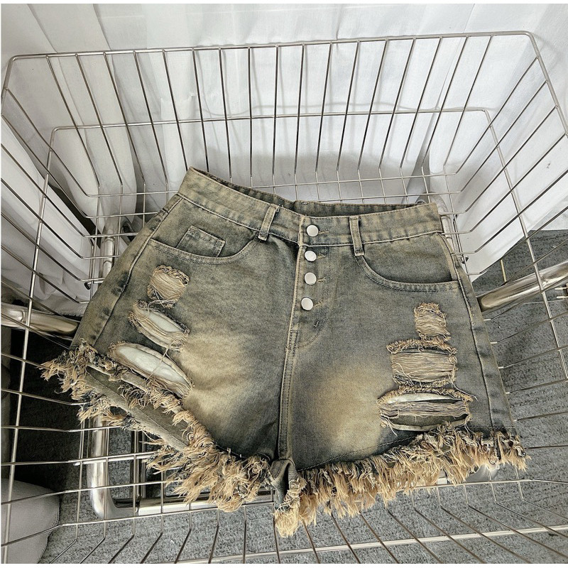 Quần Sooc Jean Nữ Bigsize 40-90kg, Quần Đùi Bò lưng cao rách 4 nút ống tua rua HÁCH DÁNG MS1093