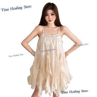 Đầm ngắn nữ mùa hè phong cách Hàn, kiểu dáng ngọt ngào, đính sequin, dáng rộng thanh lịch