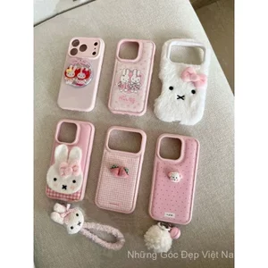 Ốp điện thoại hình thỏ sang trọng màu hồng dễ thương Apple 17 / 16 / 15 / 14 / 13