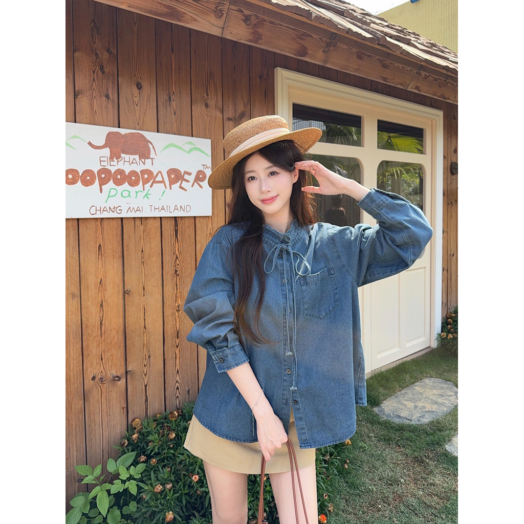 SUXI Mùa hè mới dành cho nữ phong cách Hàn Quốc Áo sơ mi Denim dài tay 2606012