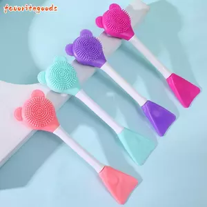 FAVORITEGOODS Silicone Applicator, Tay Cầm Dài Gấu Mặt Bàn Chải, Dễ Thương Hai Đầu Đa Năng Da Mặt Làm Sạch Dụng Cụ Trang Điểm Nữ