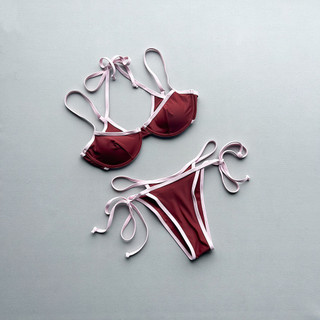 Đồ bơi nữ Layered Look Splice Color Halter Two Piece Bikini Đồ bơi
