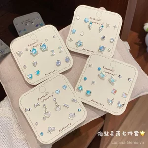 Phong Cách Hàn Quốc Mùa Hè Đại Dương Ngôi Sao Xanh Một Tuần Bông Tai Nhỏ Nữ Bạc Kim Nhỏ Tinh Tế Dreamy Hàng Ngày Đơn Giản Bông Tai