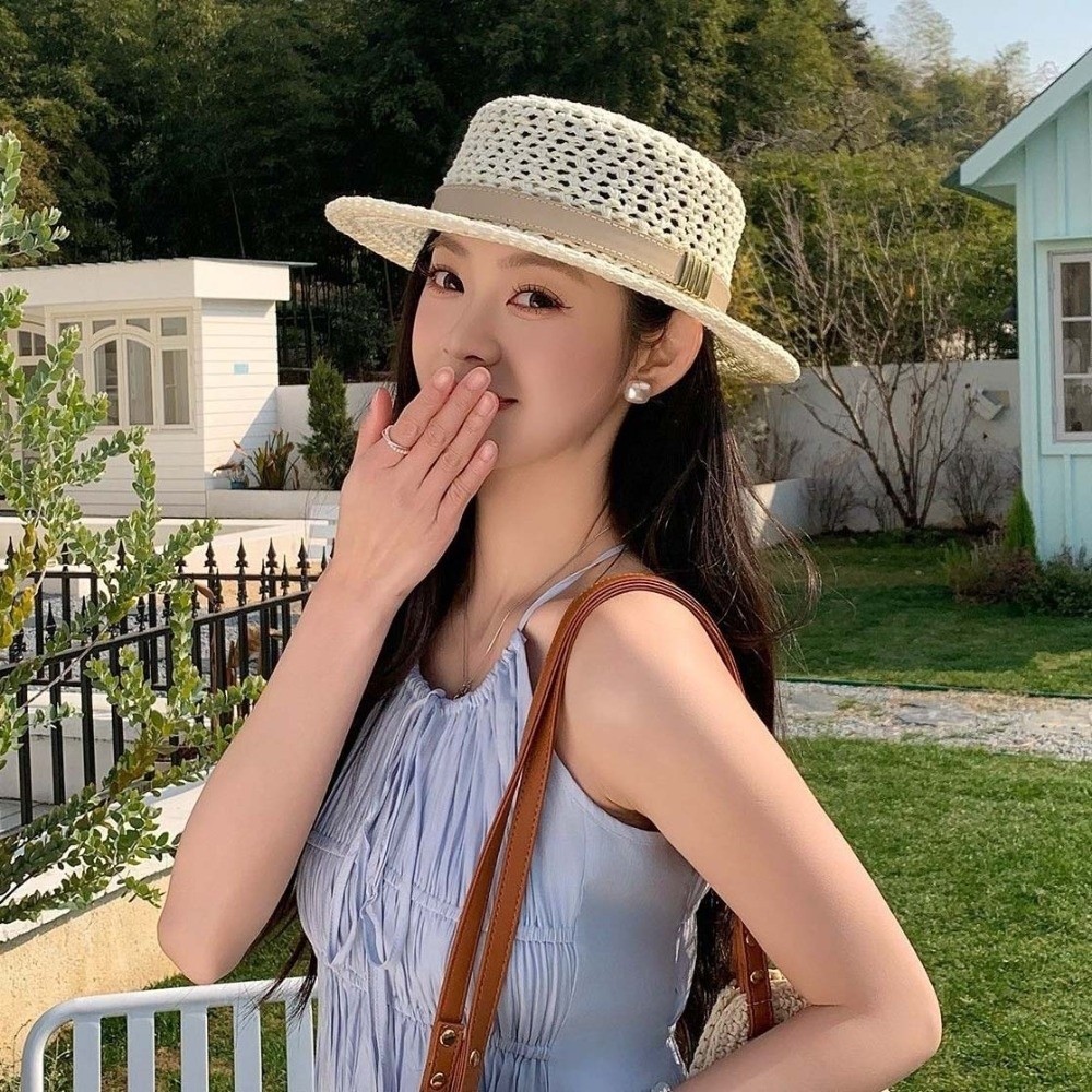 Mũ thuyền ống hút SENRTY, Chống nắng Lưới thoáng khí Mũ chống nắng dệt tay, Mùa hè cổ điển Fedora Nhẹ có thể điều chỉnh rộng vành phẳng Mũ đi biển ngoài trời Khách cưới