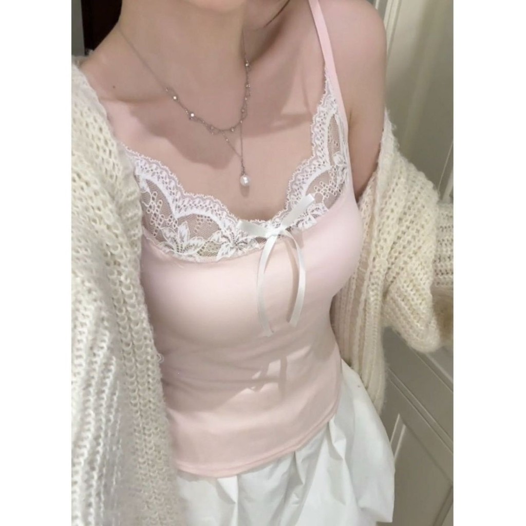 BM Phong Cách Nữ Dễ Thương Đi Kèm Miếng Lót Ngực Ngắn Top Ren Đẹp Lưng Áo Ngực Pure Desire Hot Girl Y2K Dây Đeo Vai Mỏng Hơn Nhìn Bên Ngoài Mặc Bên Trong Hàn Quốc Ngọt Ngào Mát Hẹn Hò Phù Hợp Với Cốc