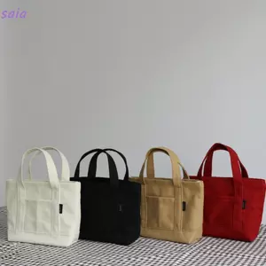 Túi xách Mini SAIA, Túi Tote sức chứa lớn chống mài mòn, Túi đựng đồ ăn trưa bằng vải Canvas màu trơn di động dành cho nữ