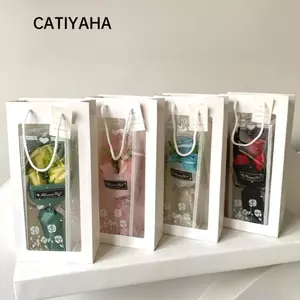 CATIYAHA Hoa Hồng Nhân Tạo, Đóng Gói Quà Tặng Đồ Trang Trí Nhân Tạo 3 Đầu Bó Hoa Hồng Nhân Tạo, Trang Trí Hoa Giả Không Phai Màu Quà Đóng Gói Hoa Hồng Trang Trí Đám Cưới