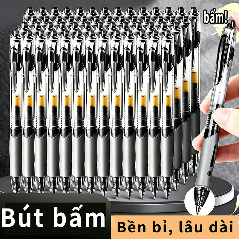 Thi Cử Văn Phòng Set 30 Bút Bi Bấm Mực Nước, Tay Cầm Cao Su Chống Mỏi, Nét Rõ (Đen Xanh Đỏ)