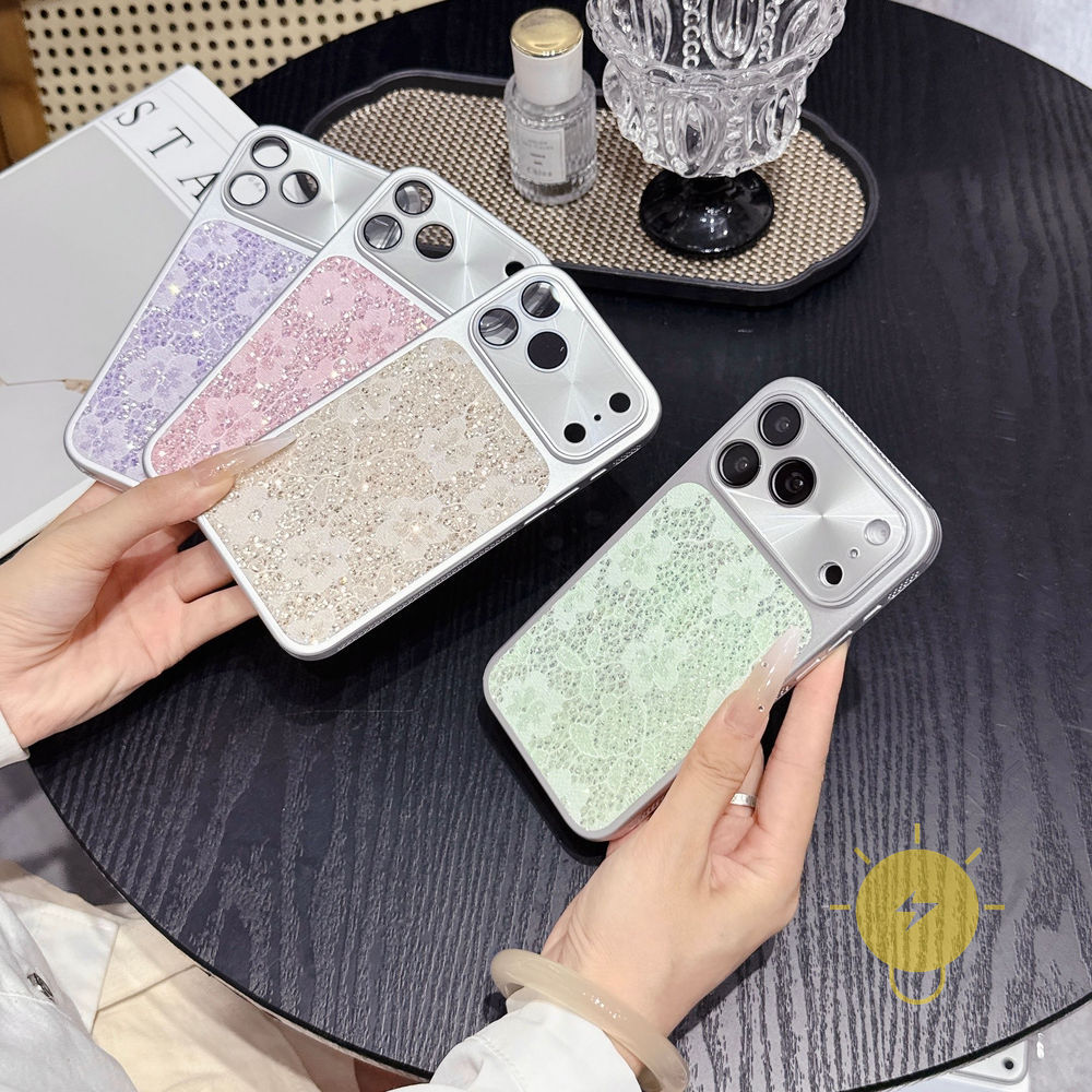 Phone Case For iPhone 17 Pro Max 16 15 14 TPU Lace Glitter Powder Heat Dissipation Glitter Powder Aesthetic Korean Cute