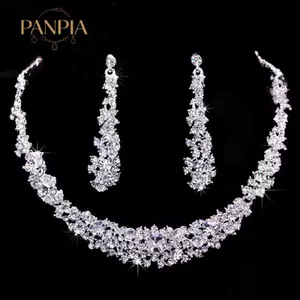 PNPIA- Nữ Kim Cương Giả Cổ Pha Lê Nelace Bông Tai Tiệc Cưới Bộ Trang Sức