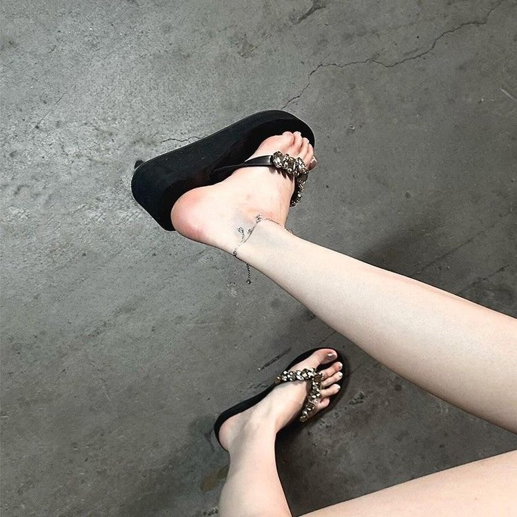 Phong Cách Hàn Quốc Thời Trang Mũi Tròn Lật Bên Ngoài Mặc Đế Dày Dép Thời Trang PU Nữ Chống Trơn Trượt Chống Mài Mòn Cao Cấp Tăng Chiều Cao