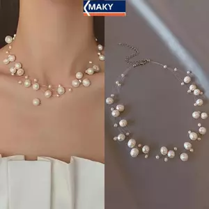 MAKY Phong Cách Pháp Ánh Sáng Sang Trọng Thanh Lịch Niche Thiết Kế Ngọc Trai Nhiều Lớp Mặt Dây Chuyền Nelace Thời Trang Nữ Ngọt Ngào Trang Sức Phụ Kiện Quà Tặng VN