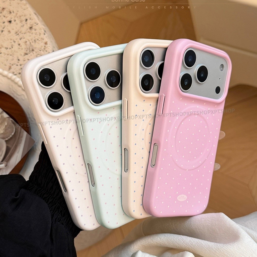 Ốp điện thoại mềm mờ chấm bi nhỏ từ tính cho iPhone 17 Pro Max 16 15 14 Vỏ bảo vệ chống sốc