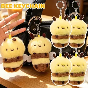 1 / 2 / 3 Móc khóa sang trọng mềm mại Fluffy Bee, Mặt dây chuyền nhồi bông chống rơi, Trang trí giải nén bền để sử dụng hàng ngày và tặng quà