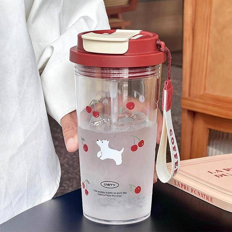 PlumHOUSE Học Sinh Anh Đào Bình Nước 580Ml Cốc Nhựa Ống Hút Đôi Cho Trường Học Văn Phòng Du Lịch Tập Luyện Bàn Sử Dụng VN