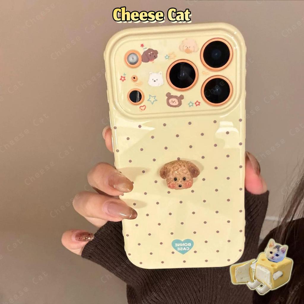 Ốp điện thoại hình con chó con màu kẹo đơn giản 3D dành cho iPhone 14 13 12 11 15 Plus 16 17 Pro Max
