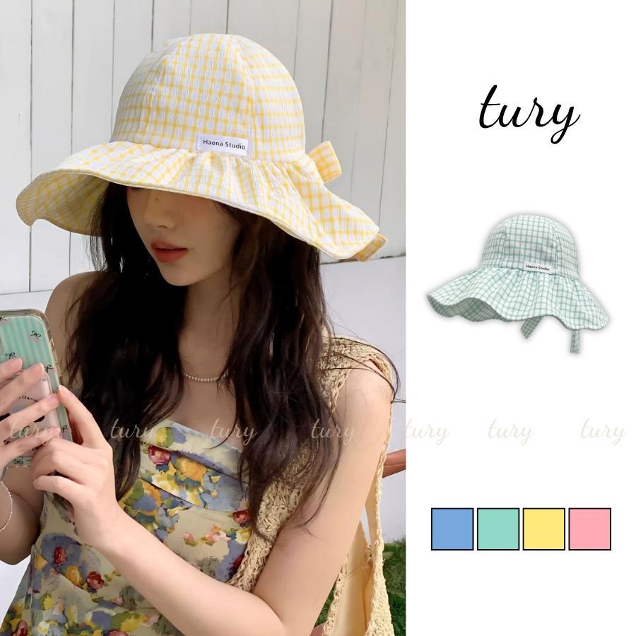 Mũ Bucket Nữ - Tury - Nón Vải Chống Nắng Caro Hở Phối Caro Viền Bèo - NV126