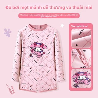 Đồ bơi liền thân tay dài cho bé gái - Họa tiết dễ thương, quần đùi, nhanh khô đi biển mùa hè