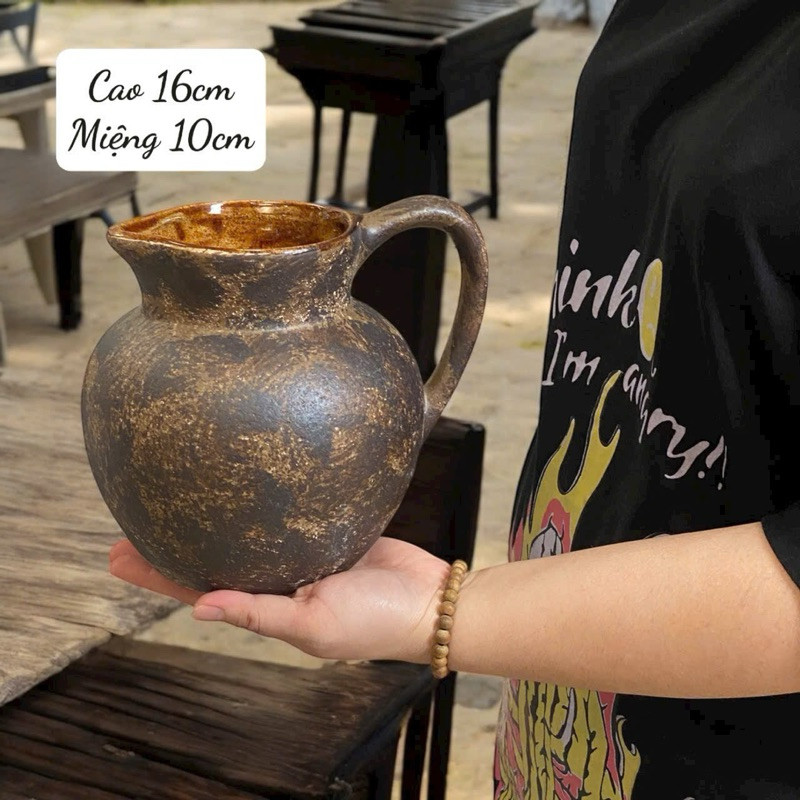 Bình cắm hoa cổ Bát Tràng dáng Quai Miệng Tròn